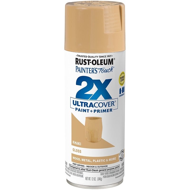 Rust-Oleum Painter’s Touch 2X Ultra Cover 334037 Spray Paint, Gloss, Khaki, 12 o