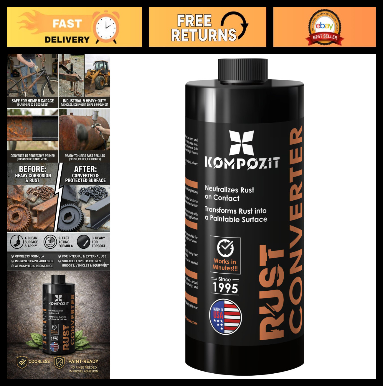 Rust Converter for Metal – Plant-Based Rust Reformer & Neutralizer, Odorless Tre