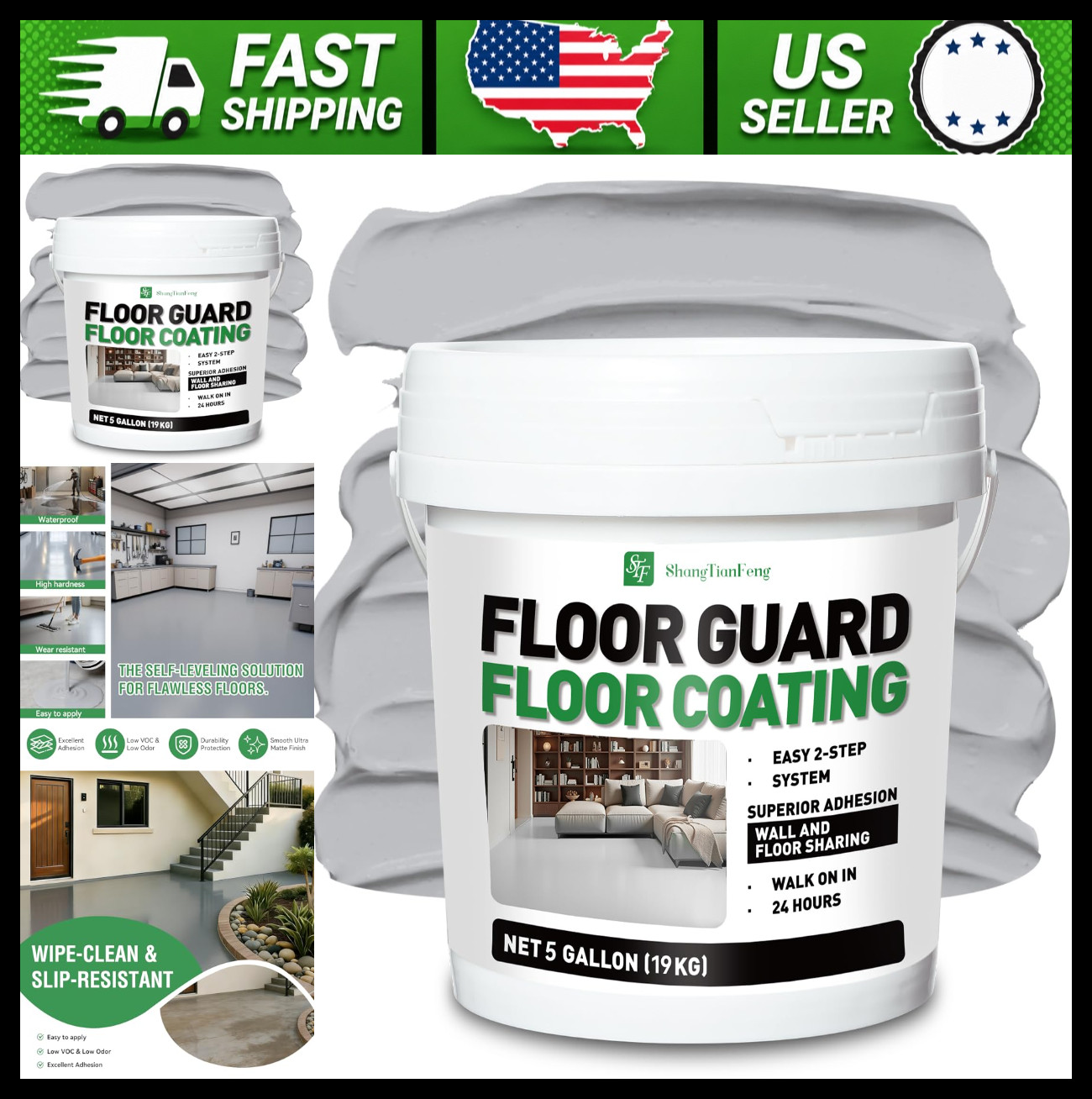 Silver Gray Acrylic Concrete Floor Wall Paint Kit 5 Gallon 800-1000 Sq Ft