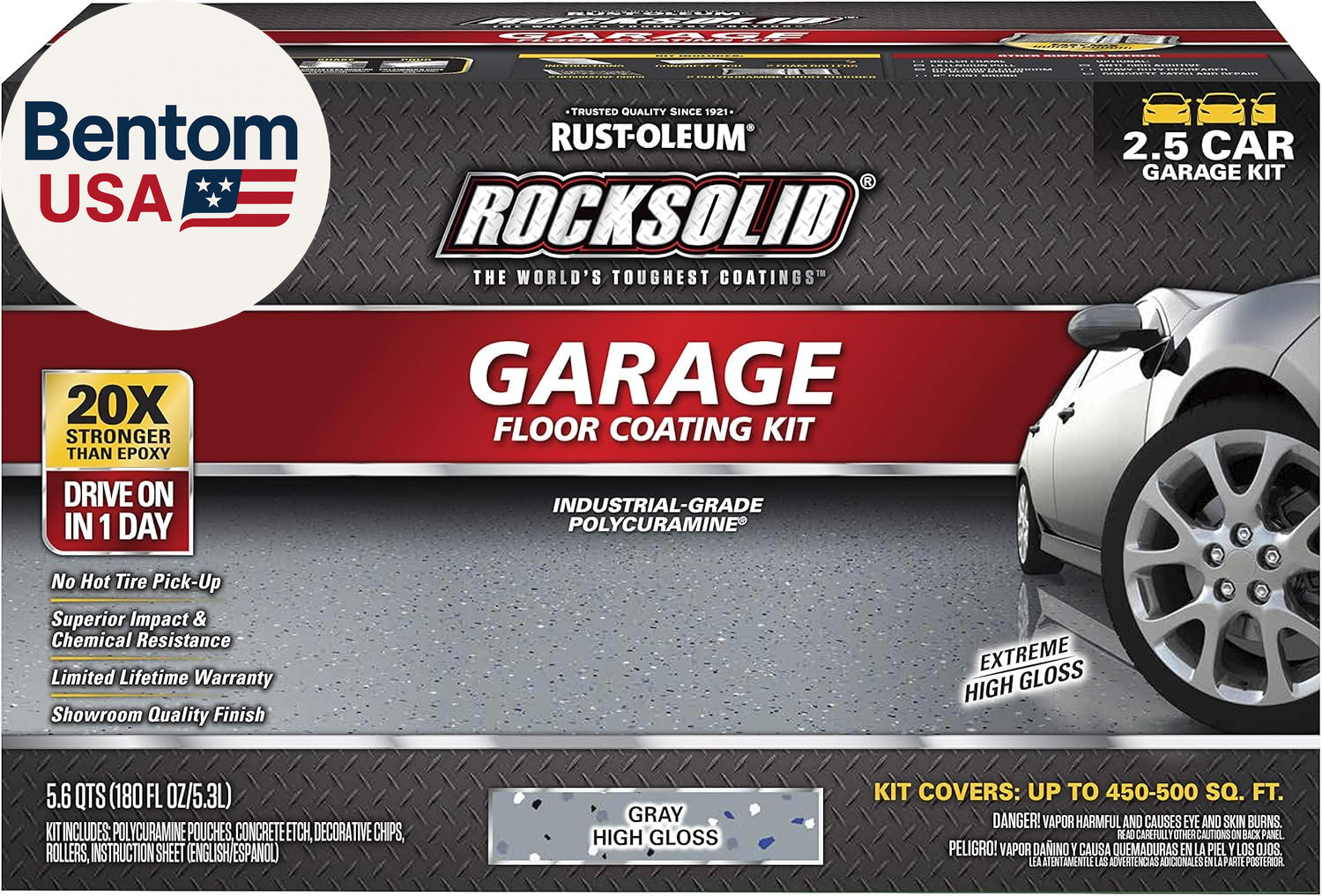 293513 Rocksolid Polycuramine Garage Floor Coating, 2.5 Car Kit, High Gloss Gray