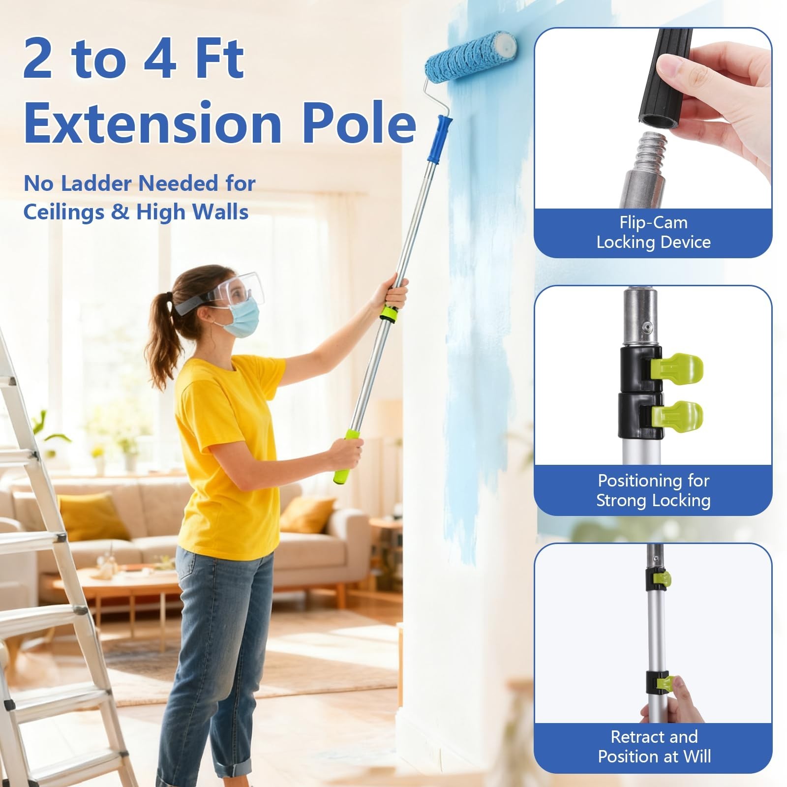 Paint Roller Kit with 2 to 4 FT Extension Pole for House Painting – Completed…