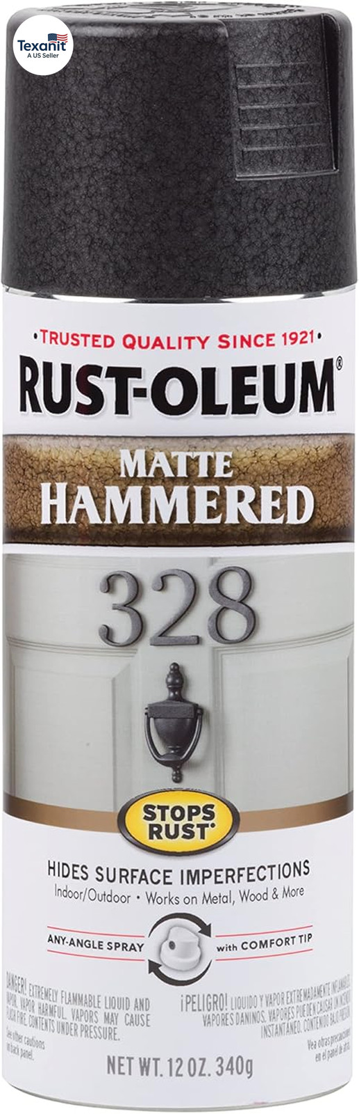 300607 Stops Rust Hammered Spray Paint, 12 Oz, Matte Black