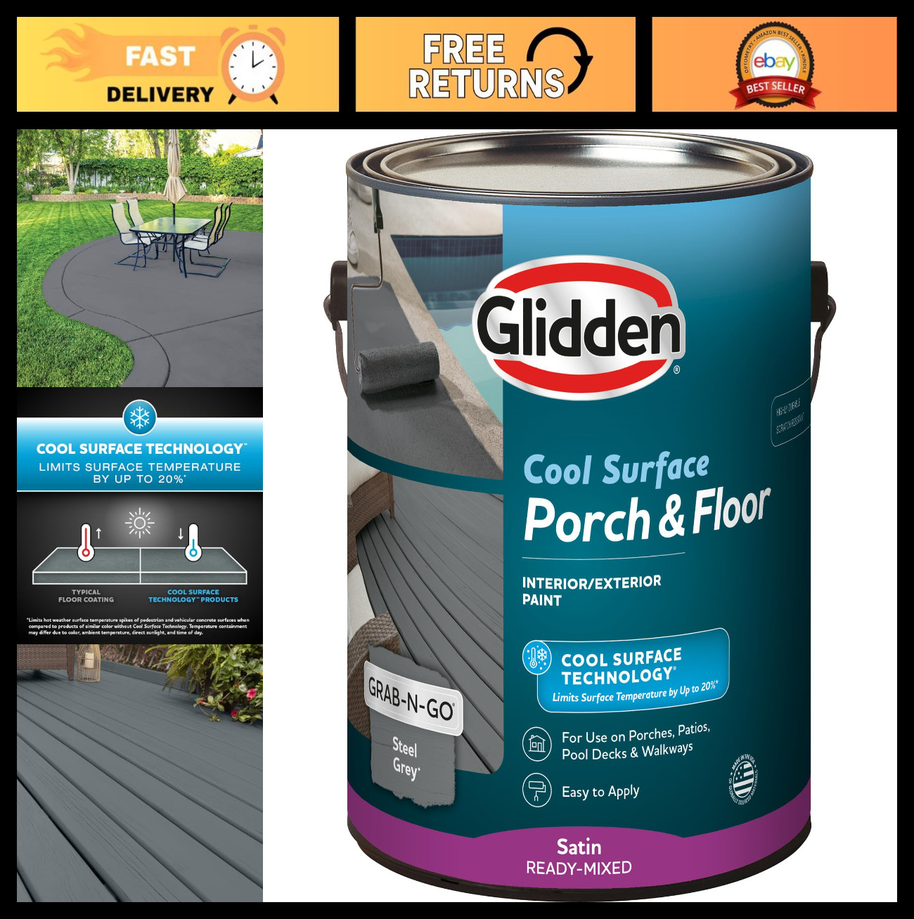 Satin Interior/Exterior Paint – Cool Surface Technology, Steel Gray, 1 Gallon