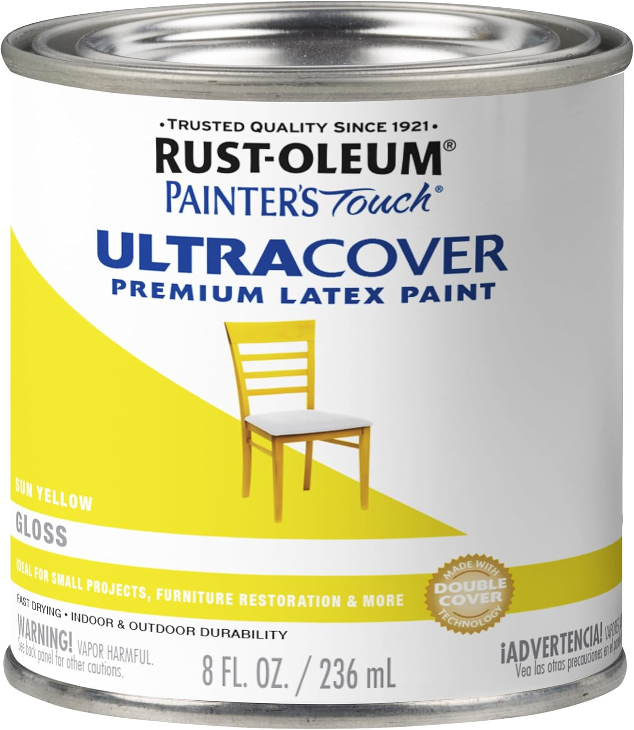 Rust-Oleum 1945730 Painter’S Touch Latex Paint, Half Pint, Gloss Sun Yellow, 8 F
