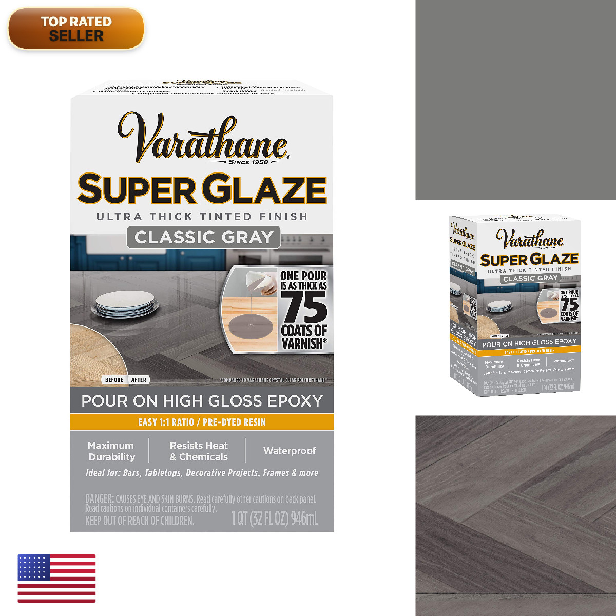 Varathane 363903 Super Glaze Pour-On High Gloss Epoxy Quart Classic Gray