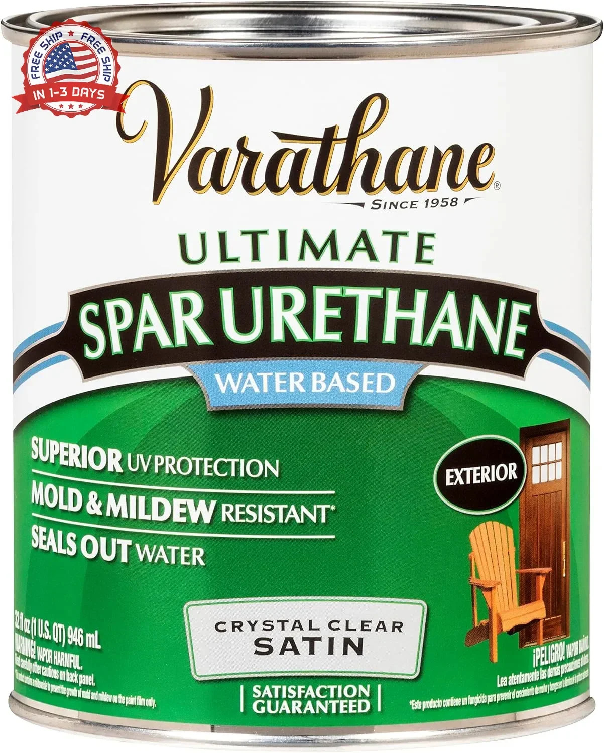 Varathane 250241H Water-Based Ultimate Spar Urethane, Quart, Satin