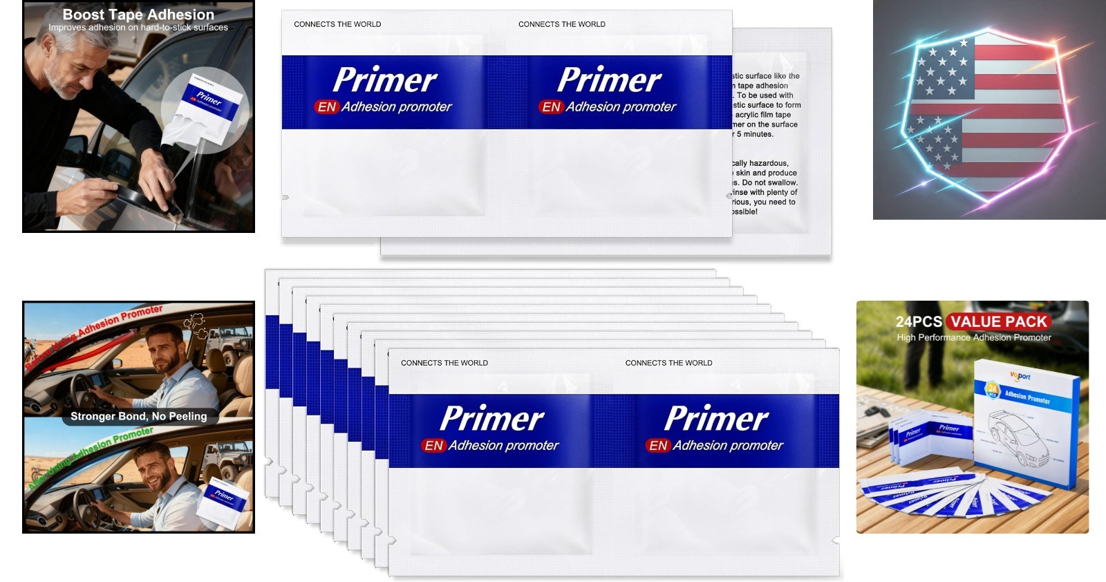 24Pcs Adhesion Promoter Wipes for Double Sided Tape, High Bond Adhesive Prime…
