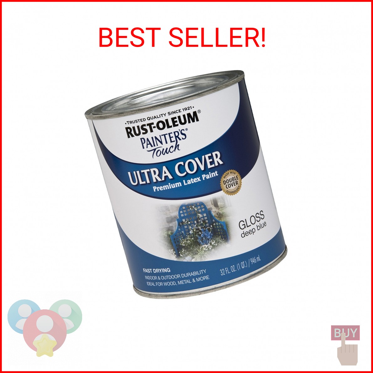 Rust-Oleum 224428T Brush 224428 Painter’s Touch Latex Paint, Quart, Gloss Deep B