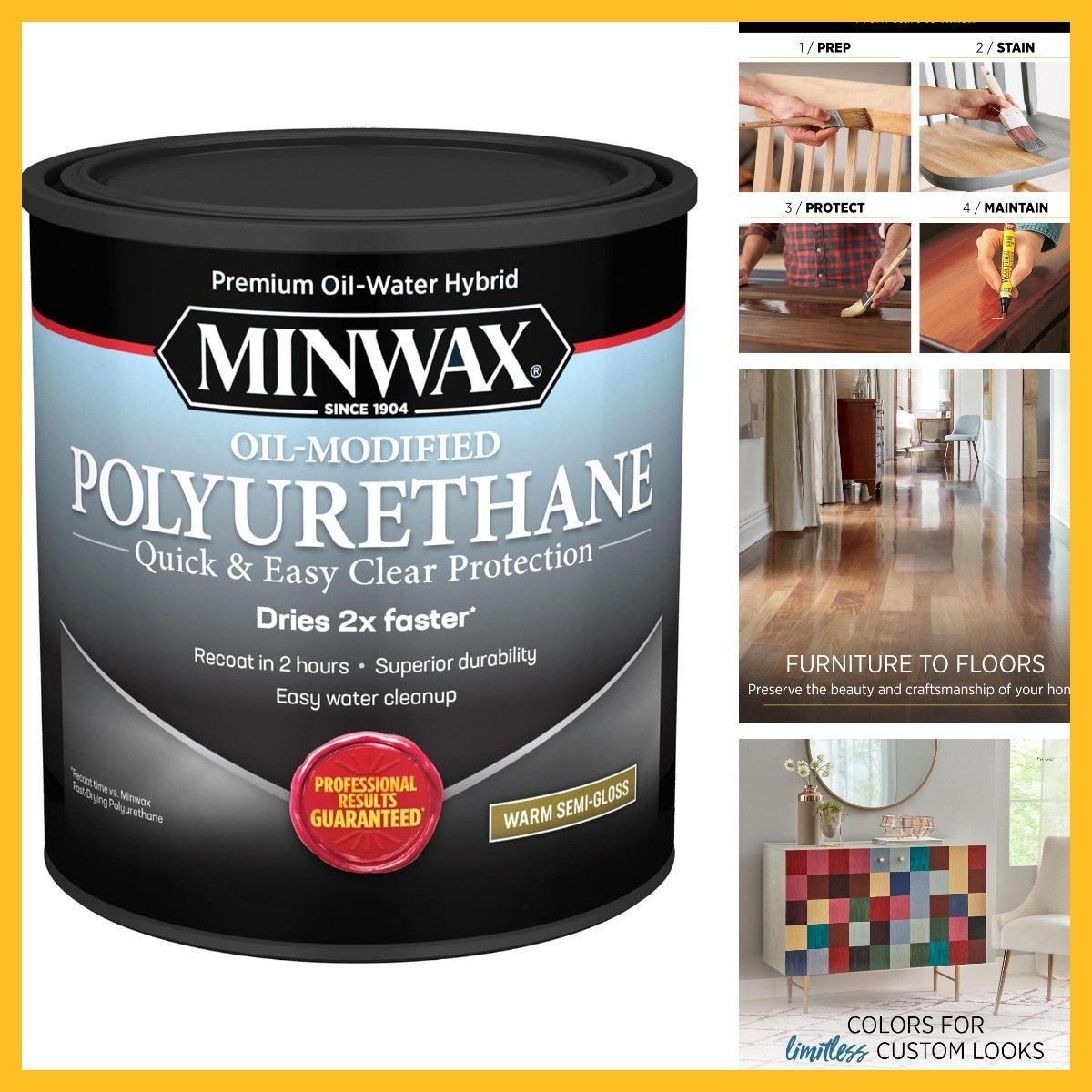 Minwax Water Based Oil-Modified Polyurethane, Warm Semi-Gloss, Clear, 1 Quart