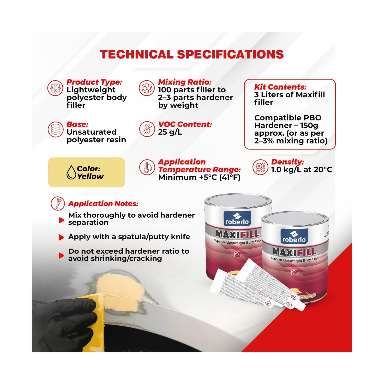 Roberlo Maxifill Superior Lightweight Body Filler – Easy Sanding & Paintab
