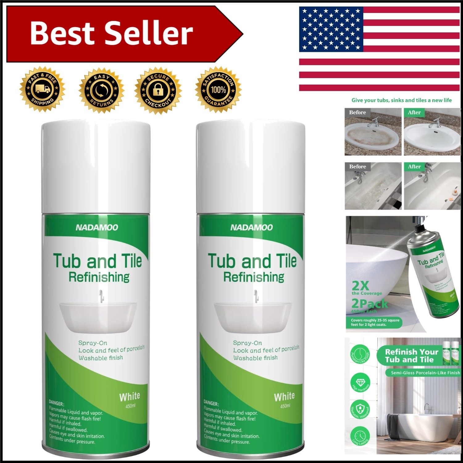 Revive Your Bathroom: White Tile & Bathtub Refinishing Spray Paint Kit 450ml