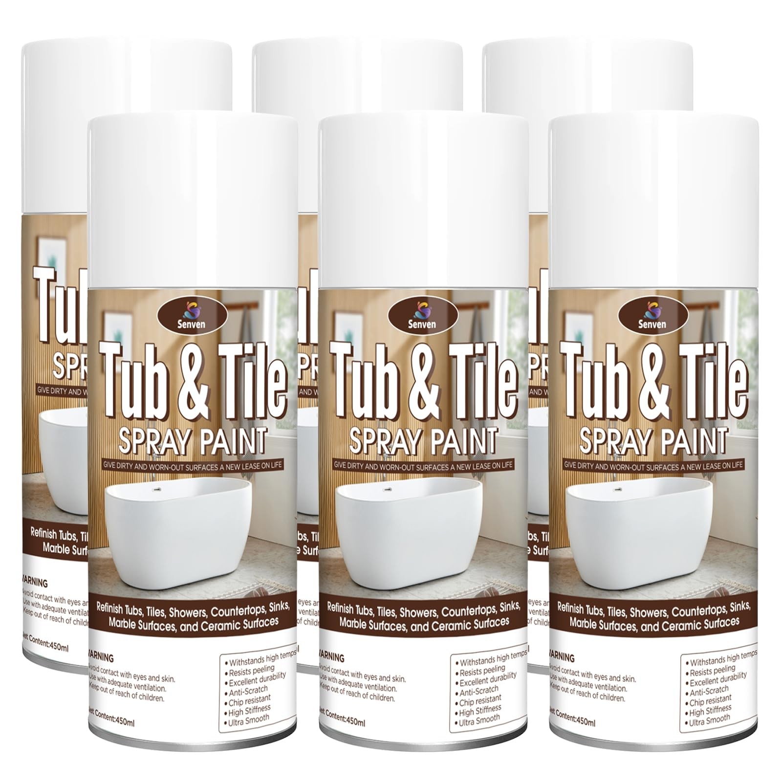 Tile Paint 6Pack, White Tub and Tile Refinishing Spray Paint Waterproof White…