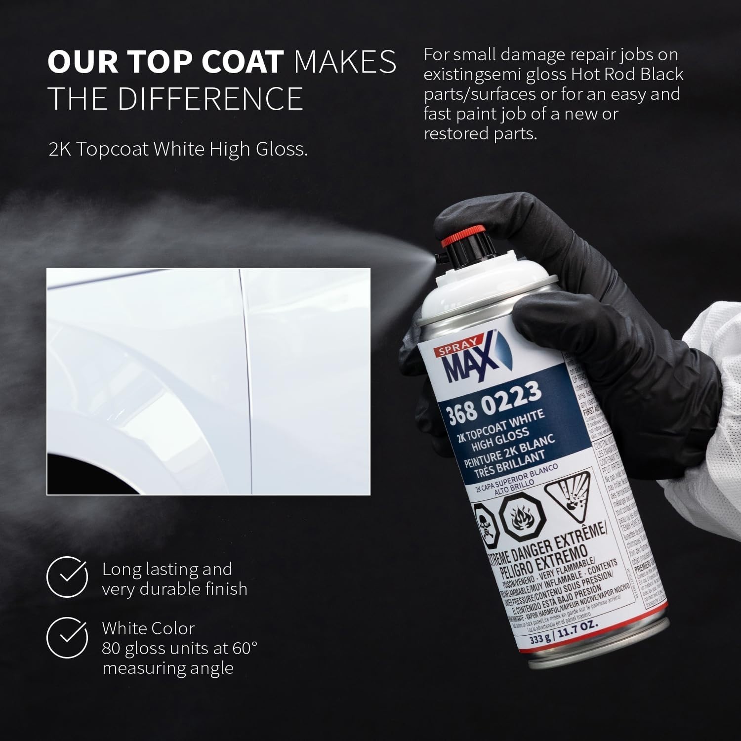 Professional 2K White Gloss Spray Paint for Metal & Plastic