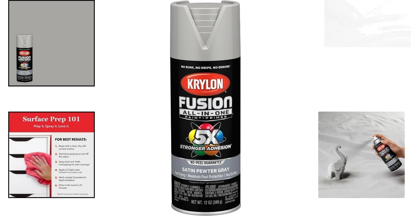 Versatile 12 oz Fusion Spray Paint, Fast-Drying & Rust Resistant in Pewter Gray