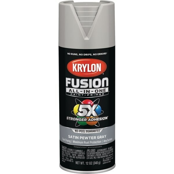 6-Krylon Fusion All-In-One Satin Spray Paint & Primer, Pewter Gray K02744007