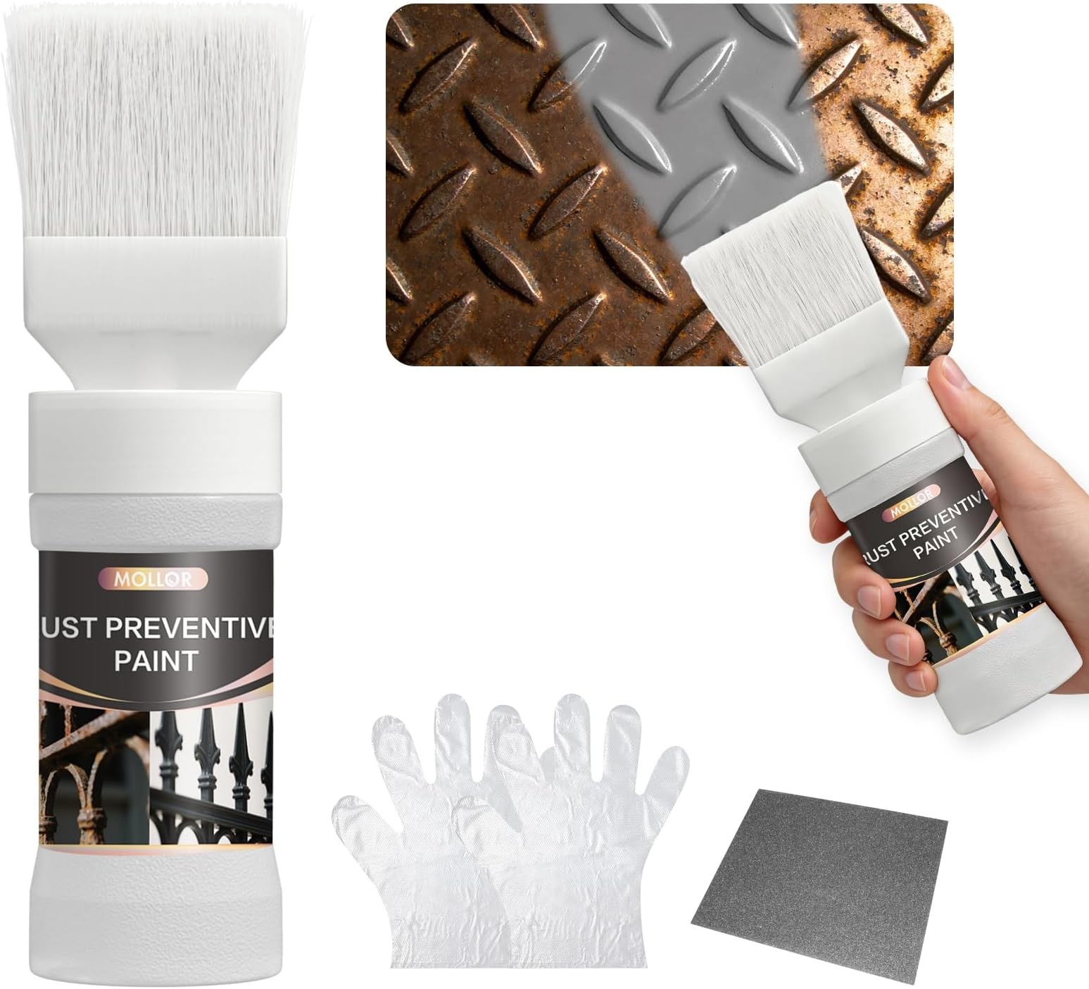 2-in-1 Gray Rust Converter & Metal Primer (5.29 Oz) with Brush, Anti-Rust Coa…