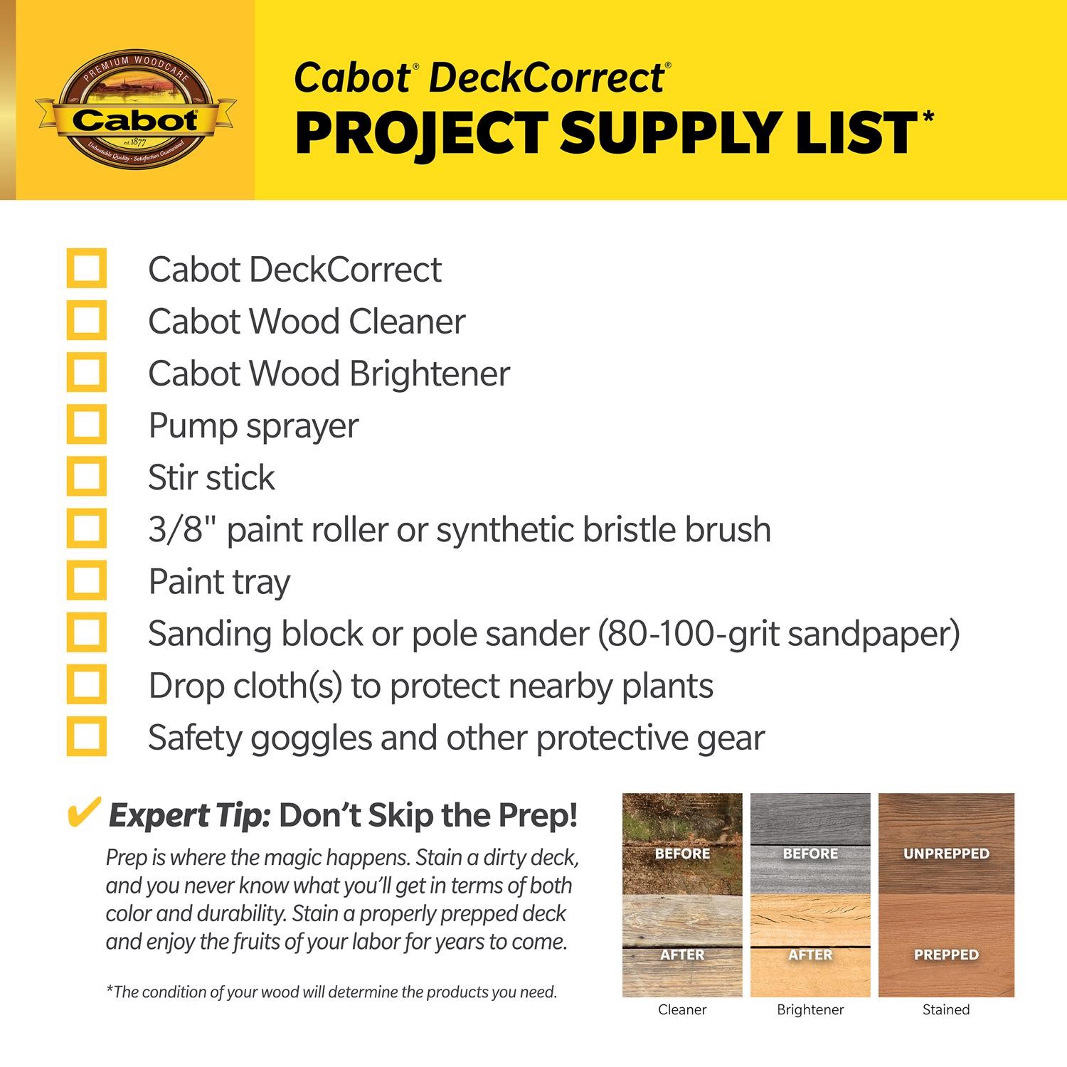 Cabot DeckCorrect Solid Tintable Tint Base Water-Based Acrylic Deck Stain 5 gal