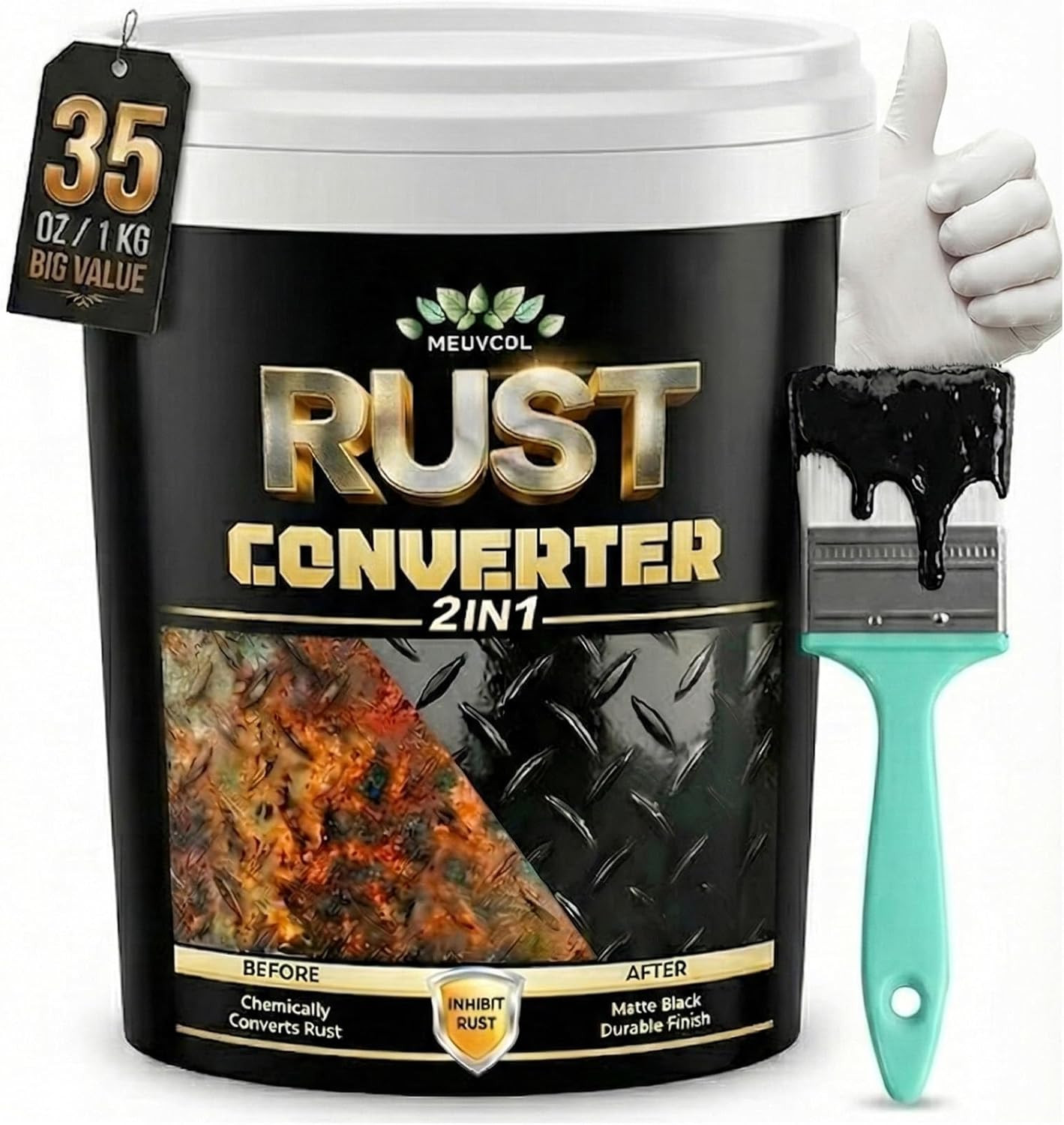 2 in 1 Rust Converter & Metal Primer, 35 Oz Black Rust Reformer Paint for Metal,