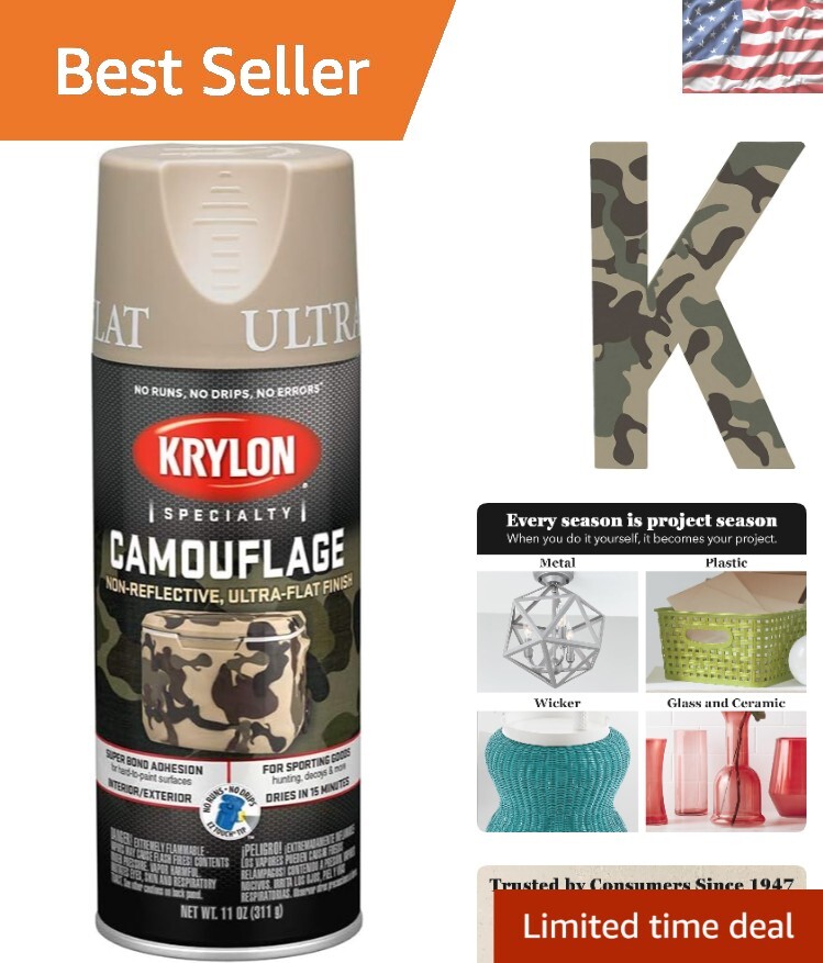 Krylon Camouflage Paint Sand 11oz – Ultra Flat Matte Finish for Easy Coverage