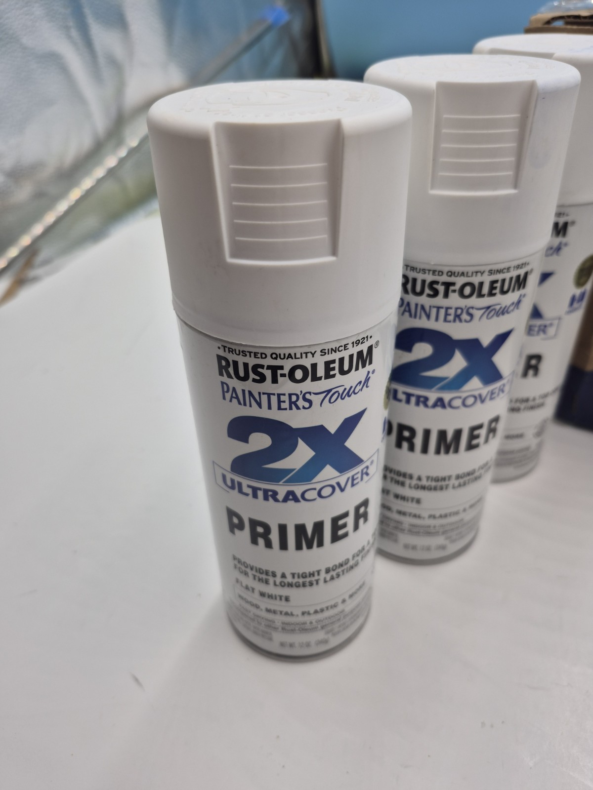 Rust-Oleum 334019 Spray Primer,Flat,White,12 Oz,Exterior NEW Box of 6 cans