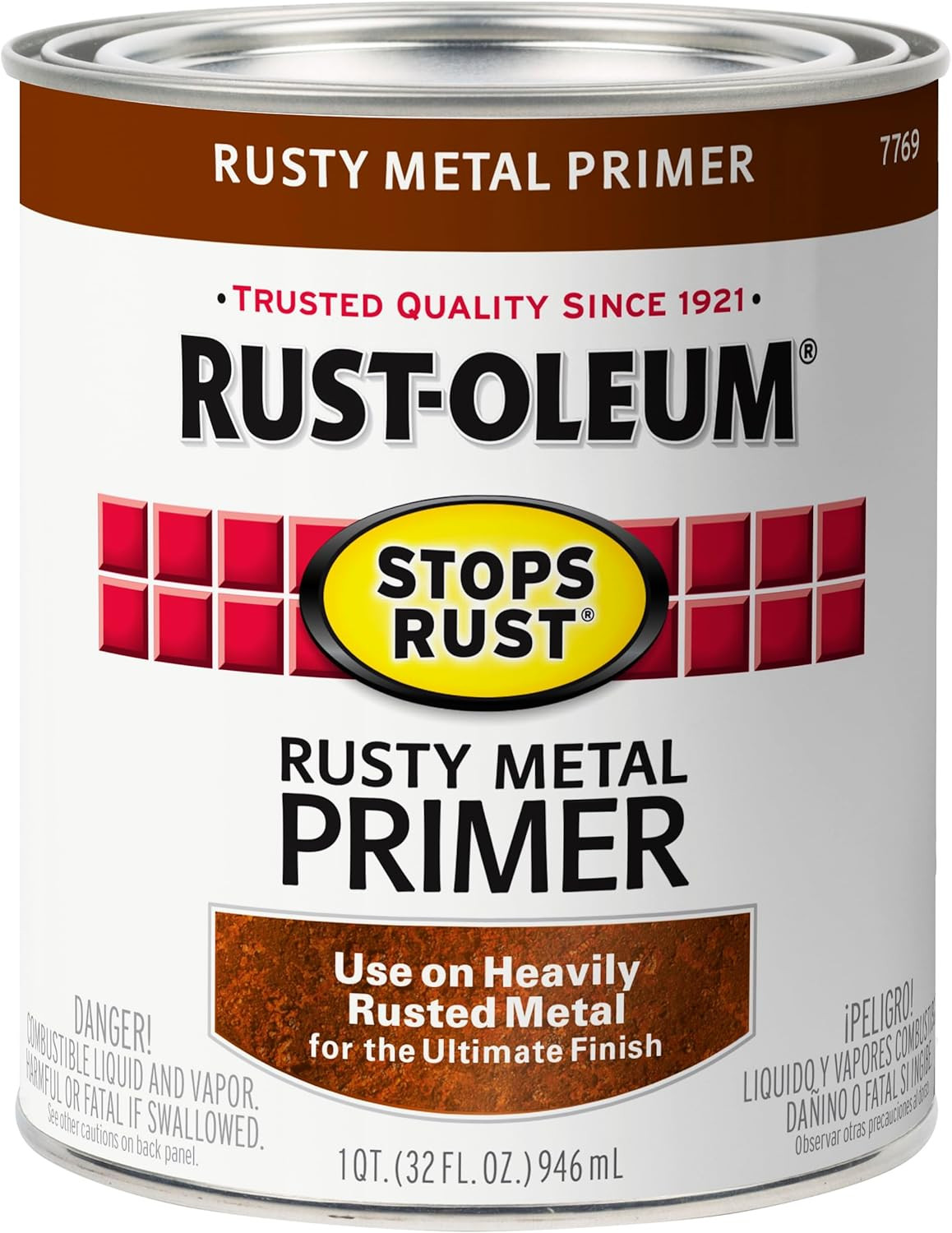 7769502 Stops Rust Rusty Metal Primer Brush Paint, 1 Quart, Flat Brown
