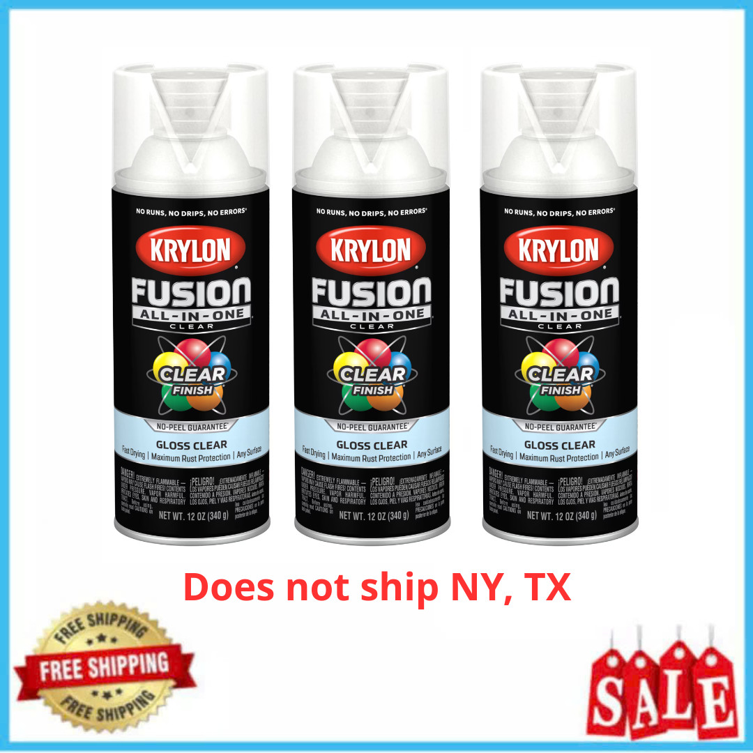 3 Pack Krylon Fusion All-In-One Clear Gloss Spray Paint, 12 oz, Multi-Surface