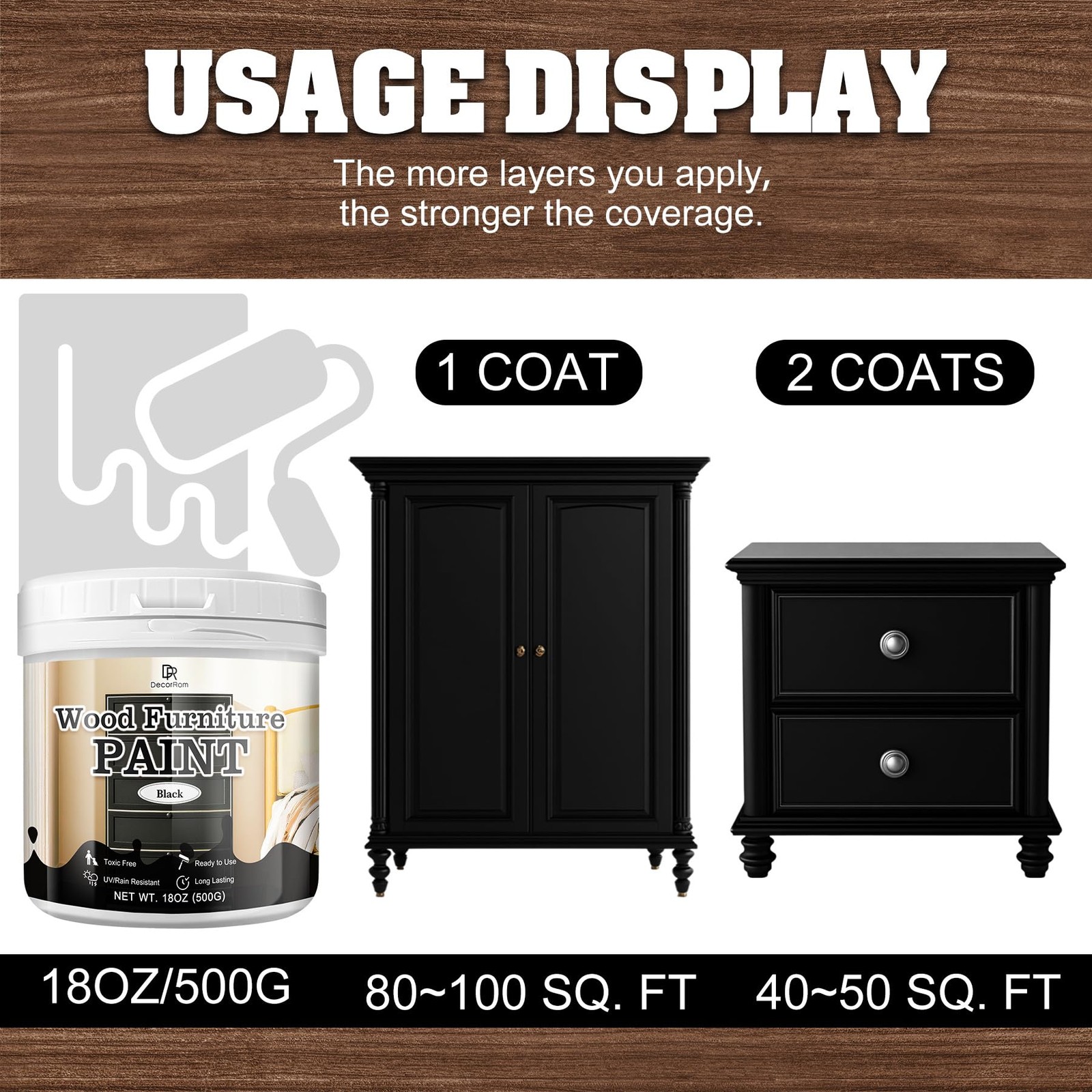 Wood Furniture Paint, 18oz Black All 18 Fl Oz (Pack of 1),