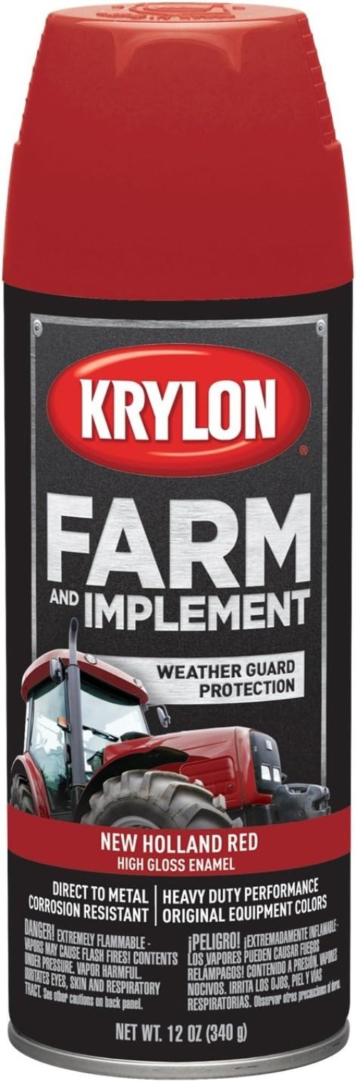 High Gloss Krylon Farm & Implement Paint – 12 oz New Holland Red, Rust Proof