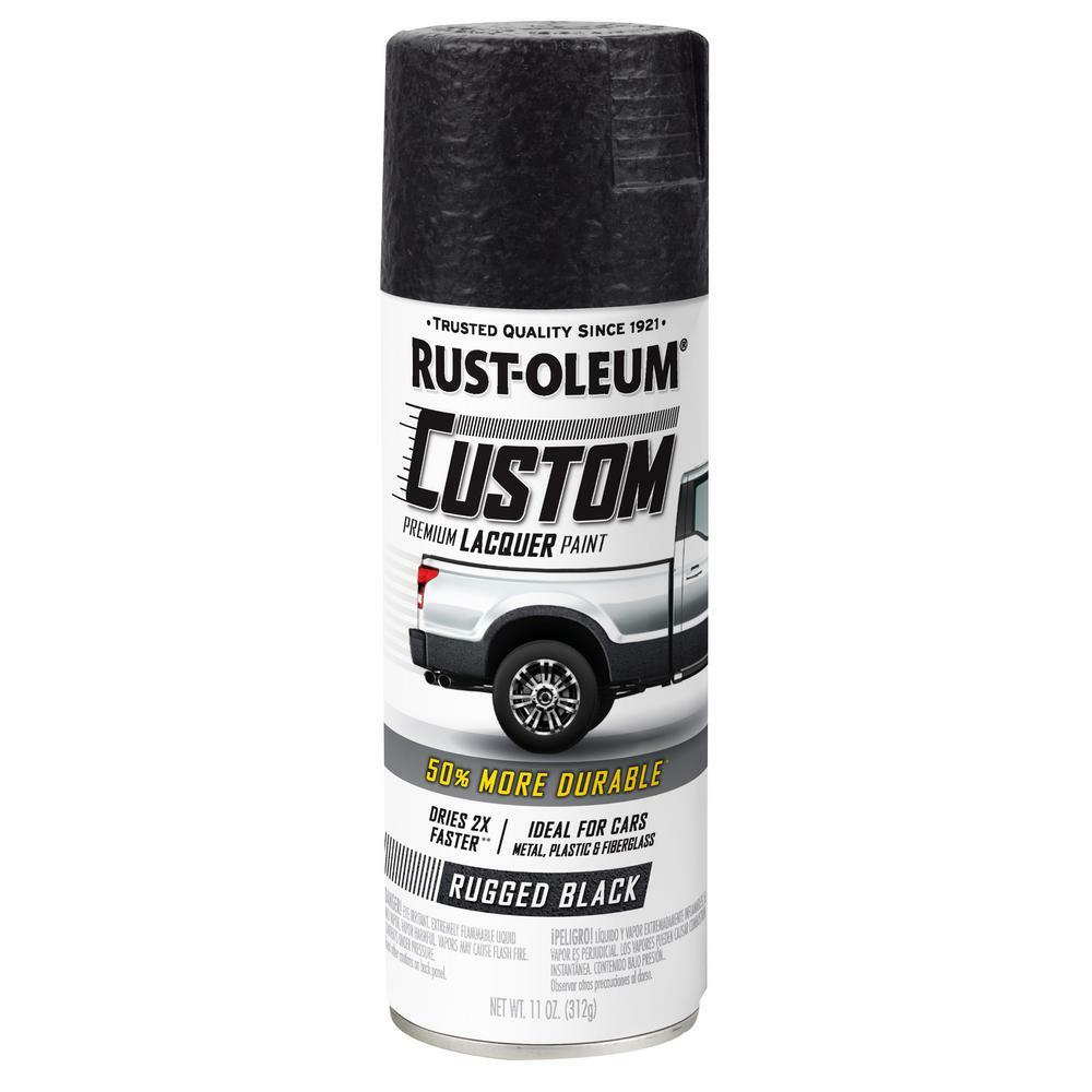 Rugged Black Custom Premium Lacquer spraY Paint metal plastic Rust-Oleum 323350