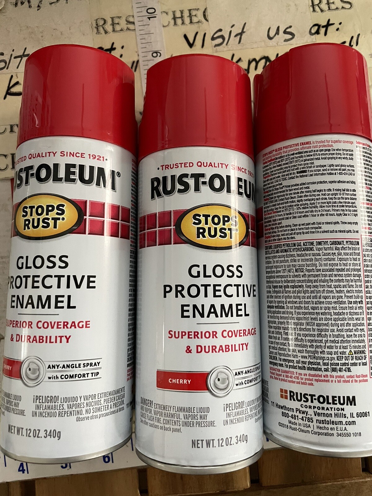 3X Rust-Oleum, Cherry, Stops Rust Gloss Protective Enamel Spray Paint, 12 Oz Es