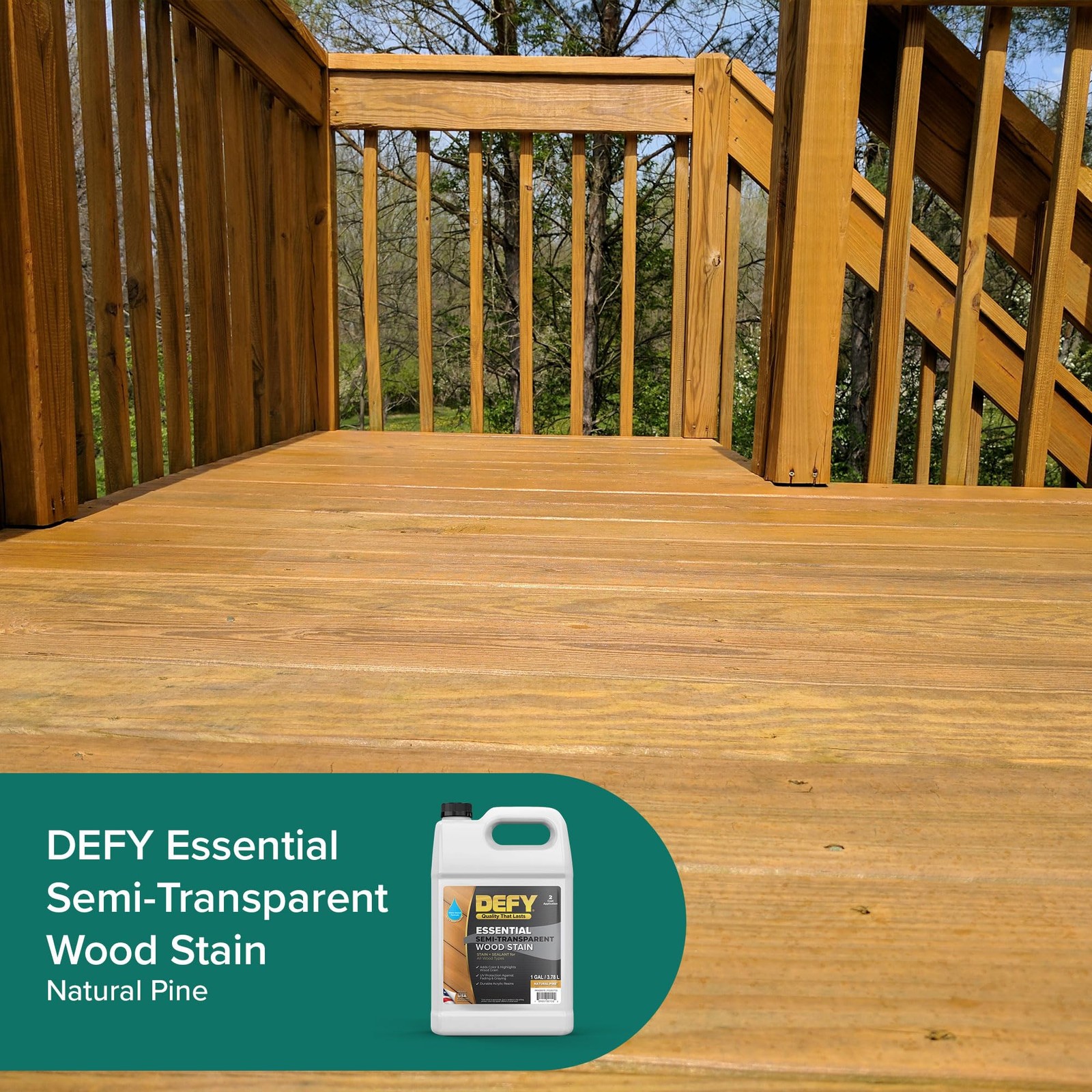 DEFY Essential Semi-Transparent Outdoor Wood Stain and 1 Gallon, Natural Pine