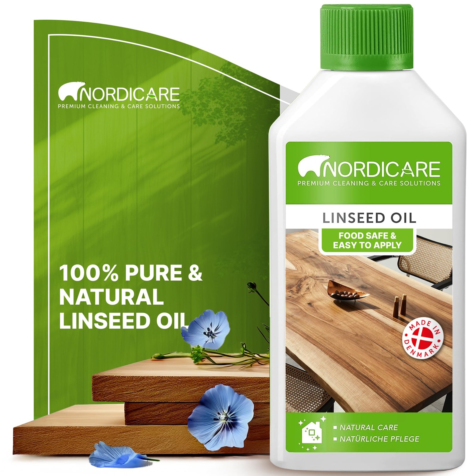 Nordicare Linseed Oil for Wood – 100% Pure & Natural 0.5 l