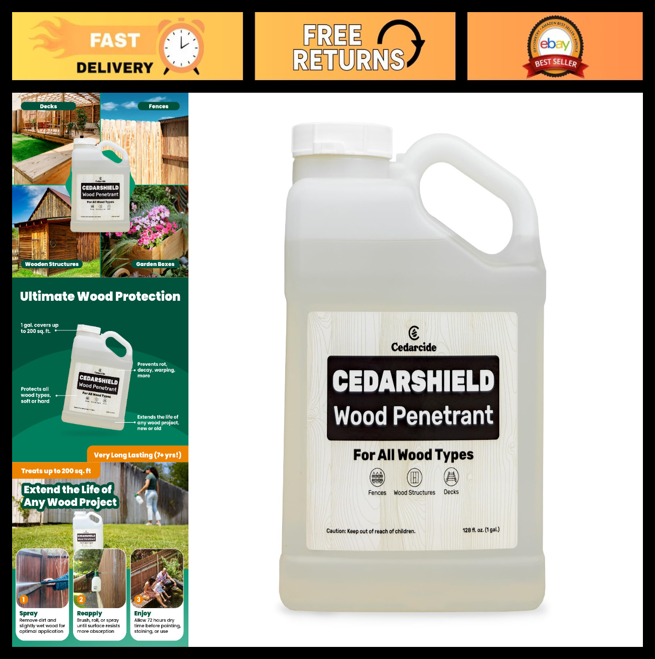 Non-Toxic Cedar Wood Treatment & Stabilizer – 1 Gallon, Protects Against Moistur