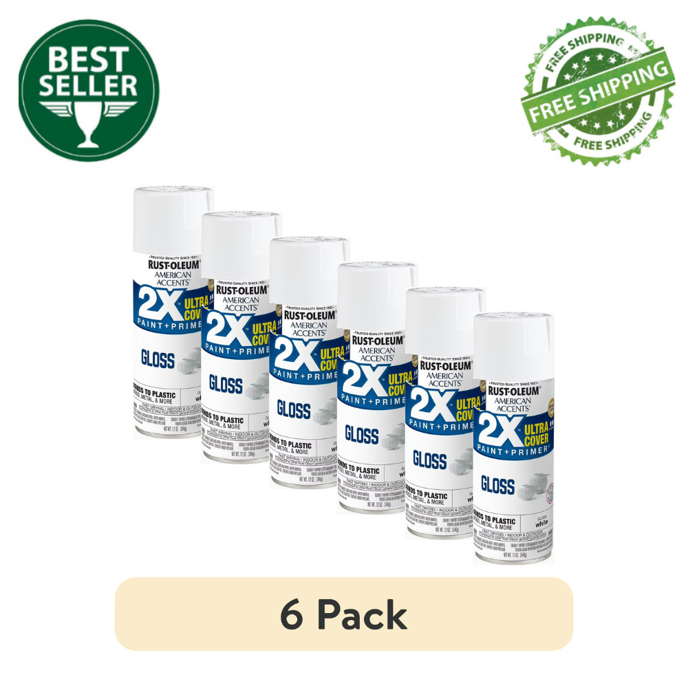 6pack Rust-Oleum American Accents 2X Ultra Cover, Gloss White Spray Paint, 12 oz