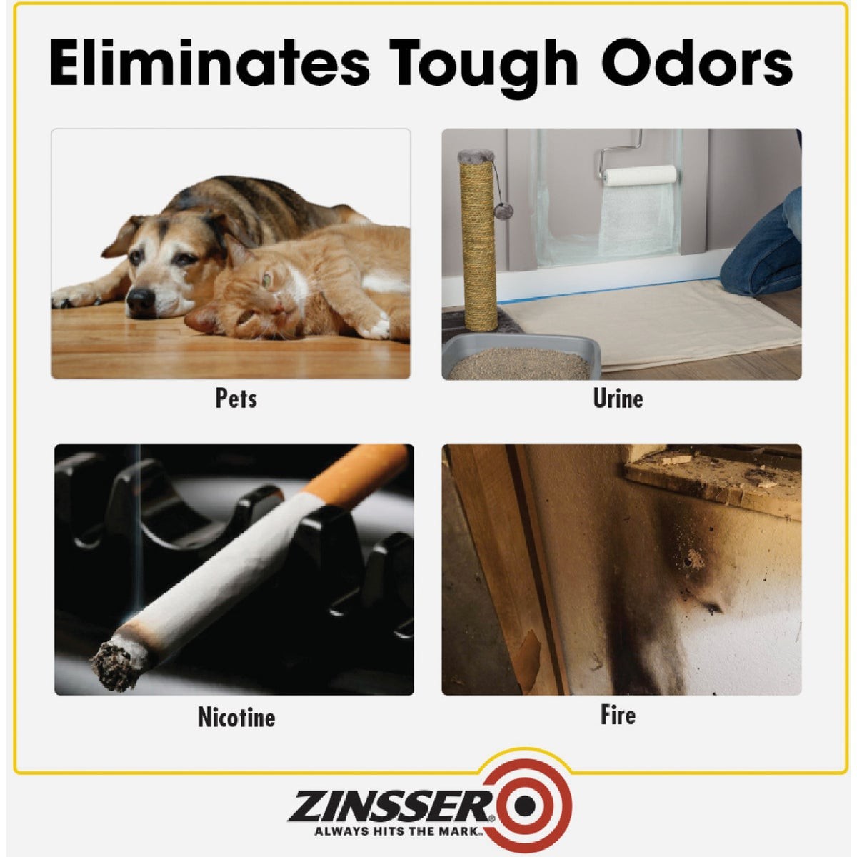 Zinsser Odor Killing Water-Based Interior Primer, White, 1 Qt. 307648 Zinsser