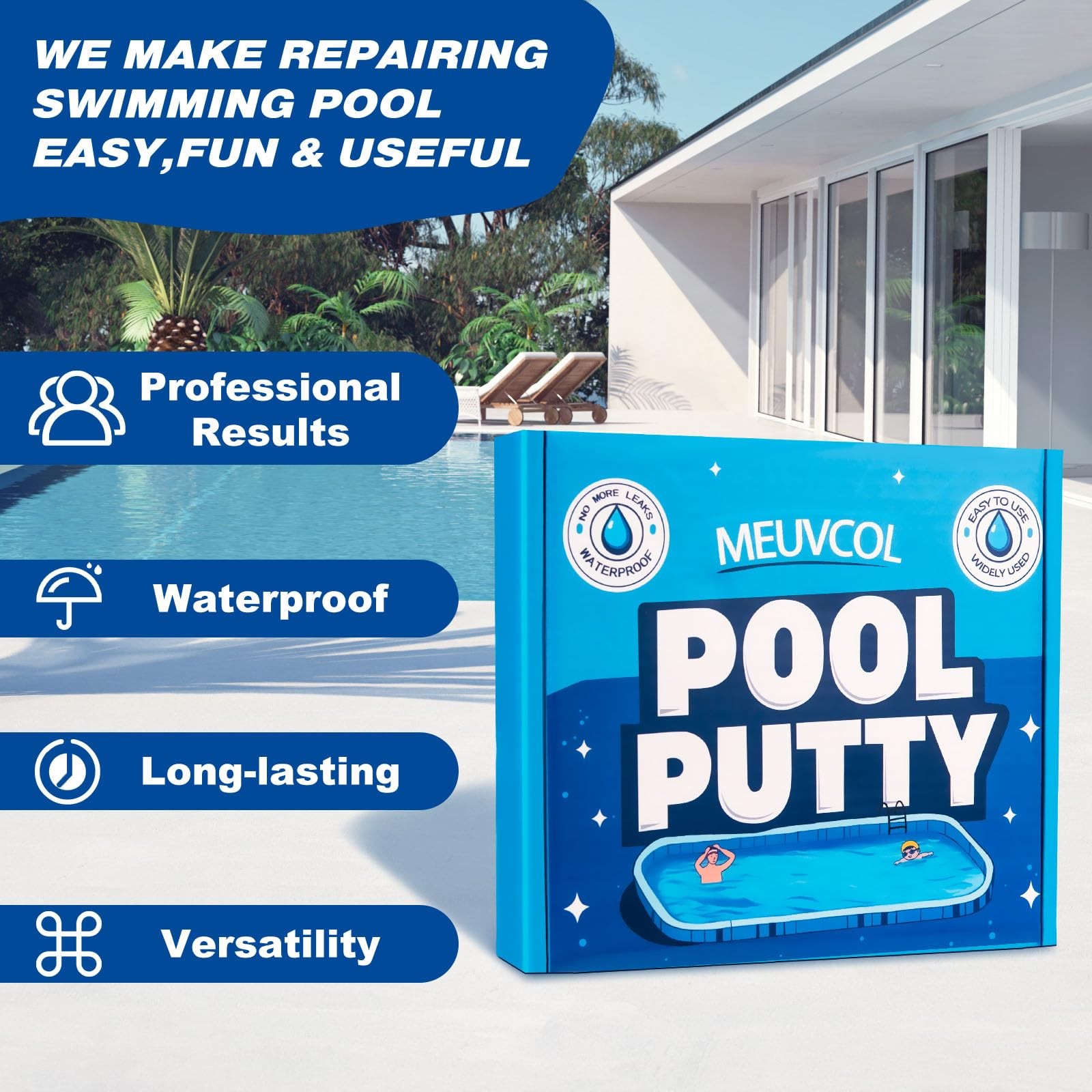 Pool Putty, 17.6 oz Epoxy Putty for Leaks Underwater Or Above, Oz, White