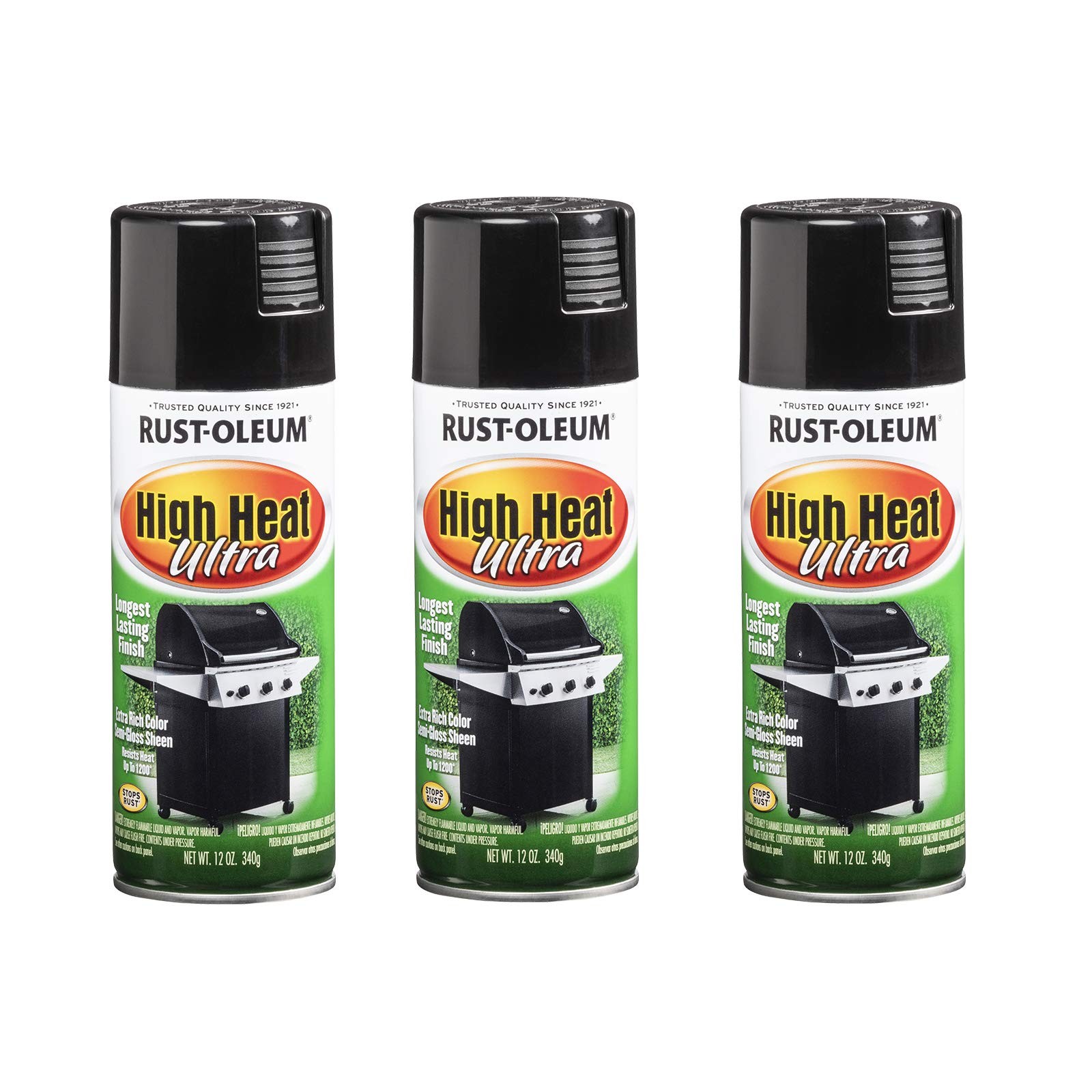 Rust Oleum Ultra High Heat Spray Paint For Bbq Grills 1200F Black Pack Of 3
