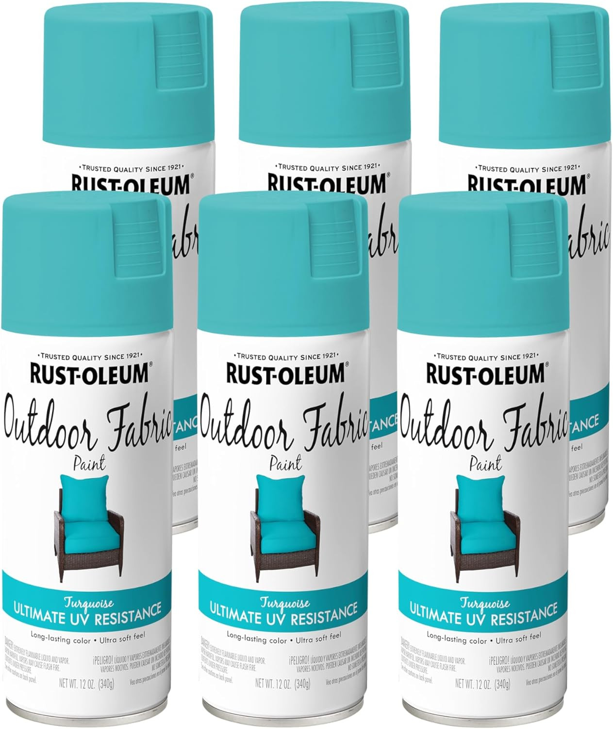 Vibrant Turquoise Outdoor Fabric Spray Paint – 12 Oz, 6 Pack
