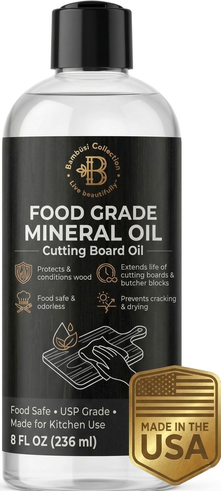 Mineral Oil for Wood Cutting Board – Food Grade 8 Fl Oz, Transparent