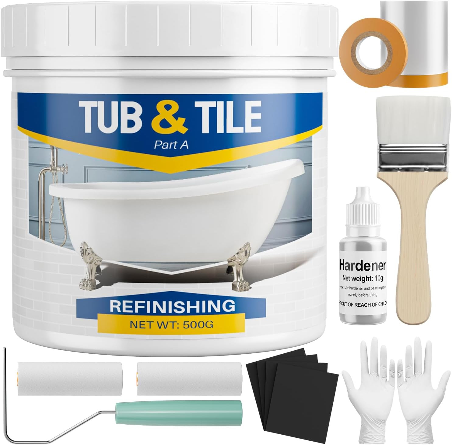 Tub and Tile Paint Refinishing Kit, 17Oz Bathtub Refinishing Kit with Tools, DIY