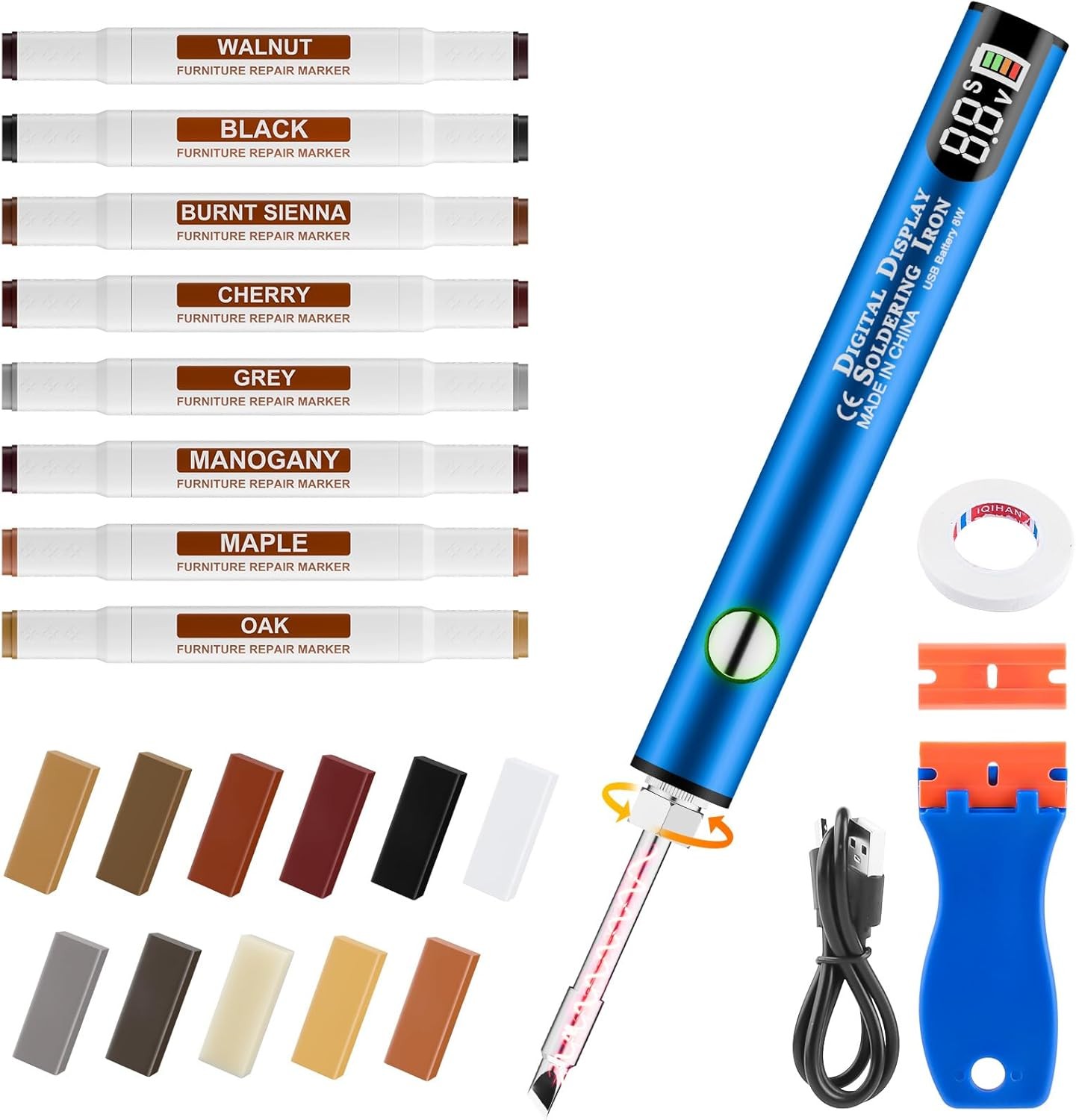 Laminate Wood Floor Repair Kit, Wax Melting Tool with Display, Hard Wax Filler,