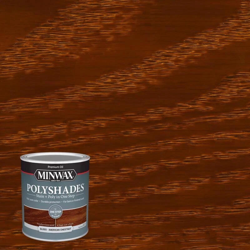 NOS 2-pack 1-quart Minwax Polyshades AMERICAN CHESTNUT GLOSS Stain Polyurethane