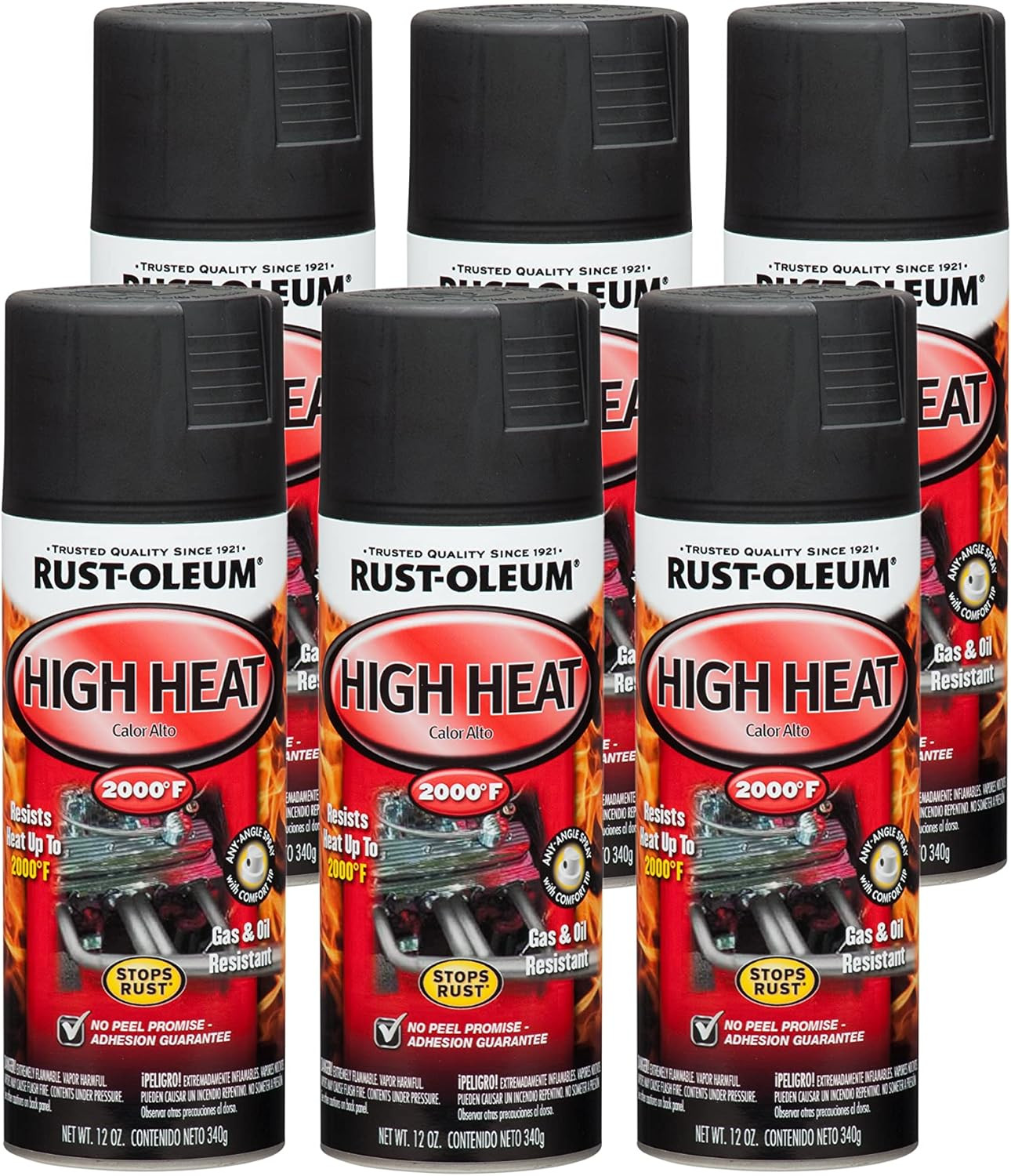248903-6PK Automotive High Heat Spray Paint, 12 Oz, Flat Black, 6 Pack