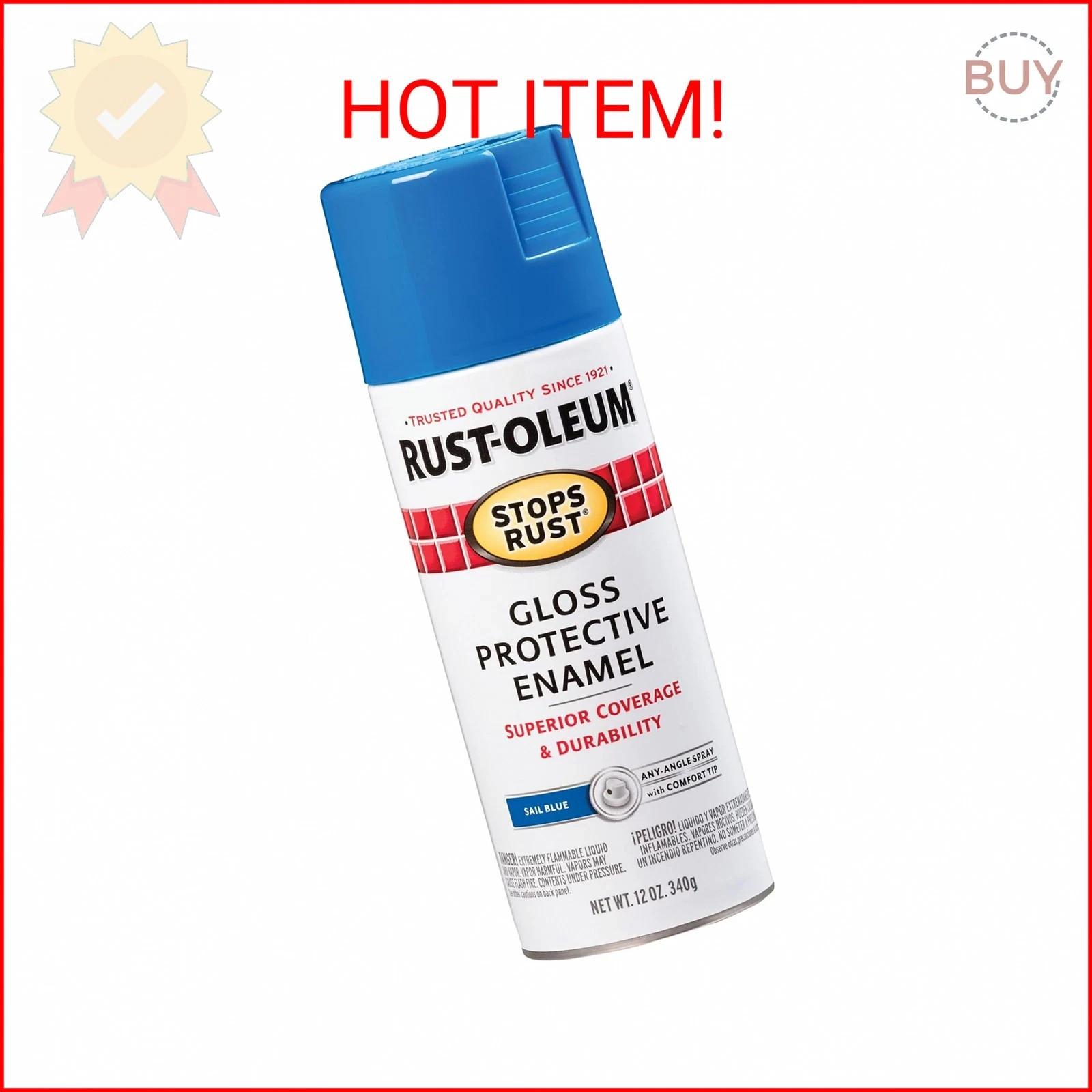 Rust-Oleum 7724830 Stops Rust Spray Paint, 12 oz, Gloss Sail Blue