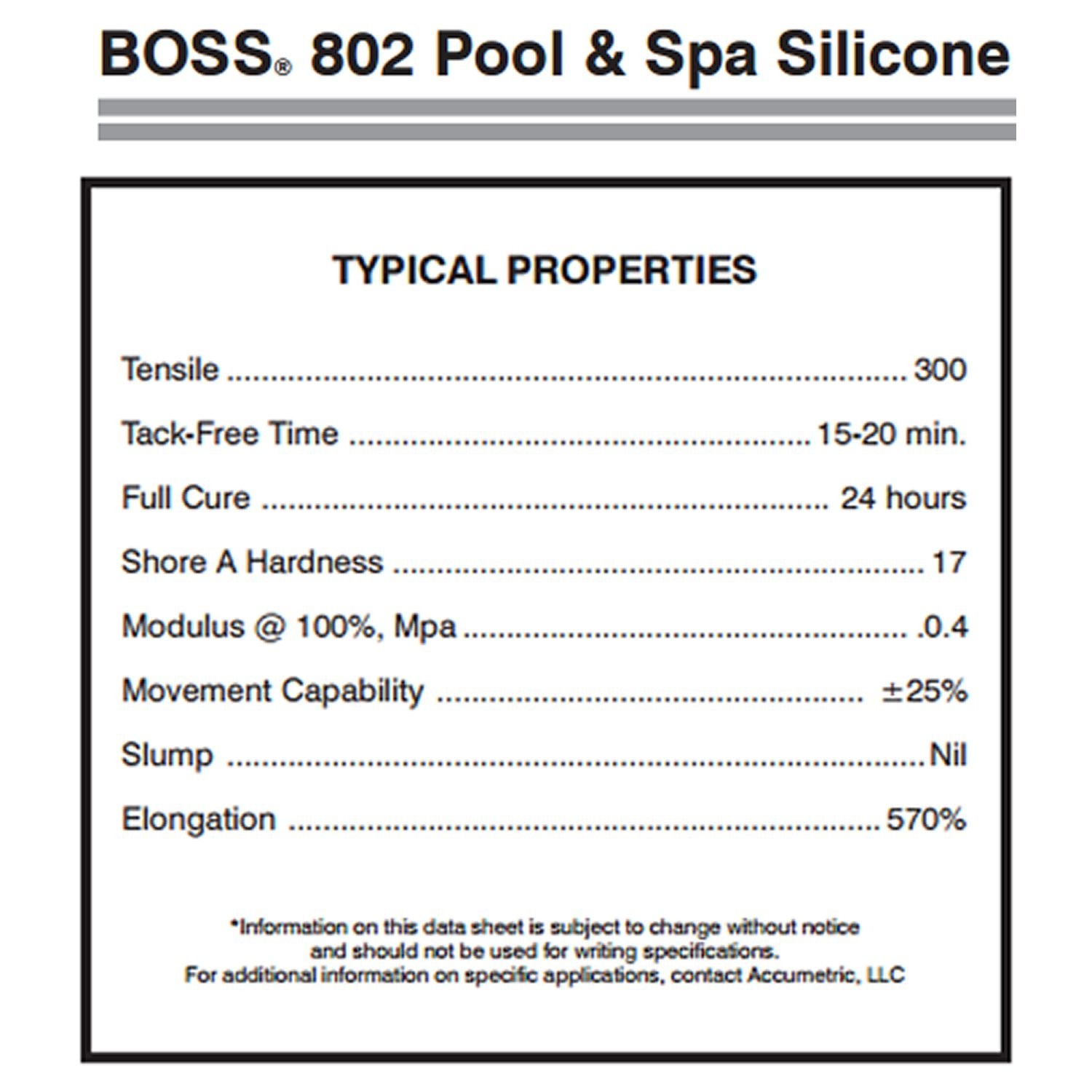 2-Pack Boss 802 Clear Pro Grade Silicone Sealant for Pool, spa, 560ML, clear