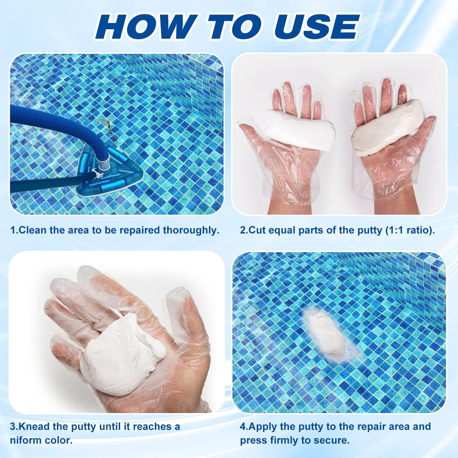Pool Putty, 17.6 oz Epoxy Putty for Leaks Underwater Or Above, Oz, White