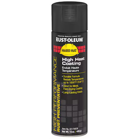 Rust-Oleum V2176838 High Temperature Spray Paint, Black, Flat, Solvent, 15 Oz