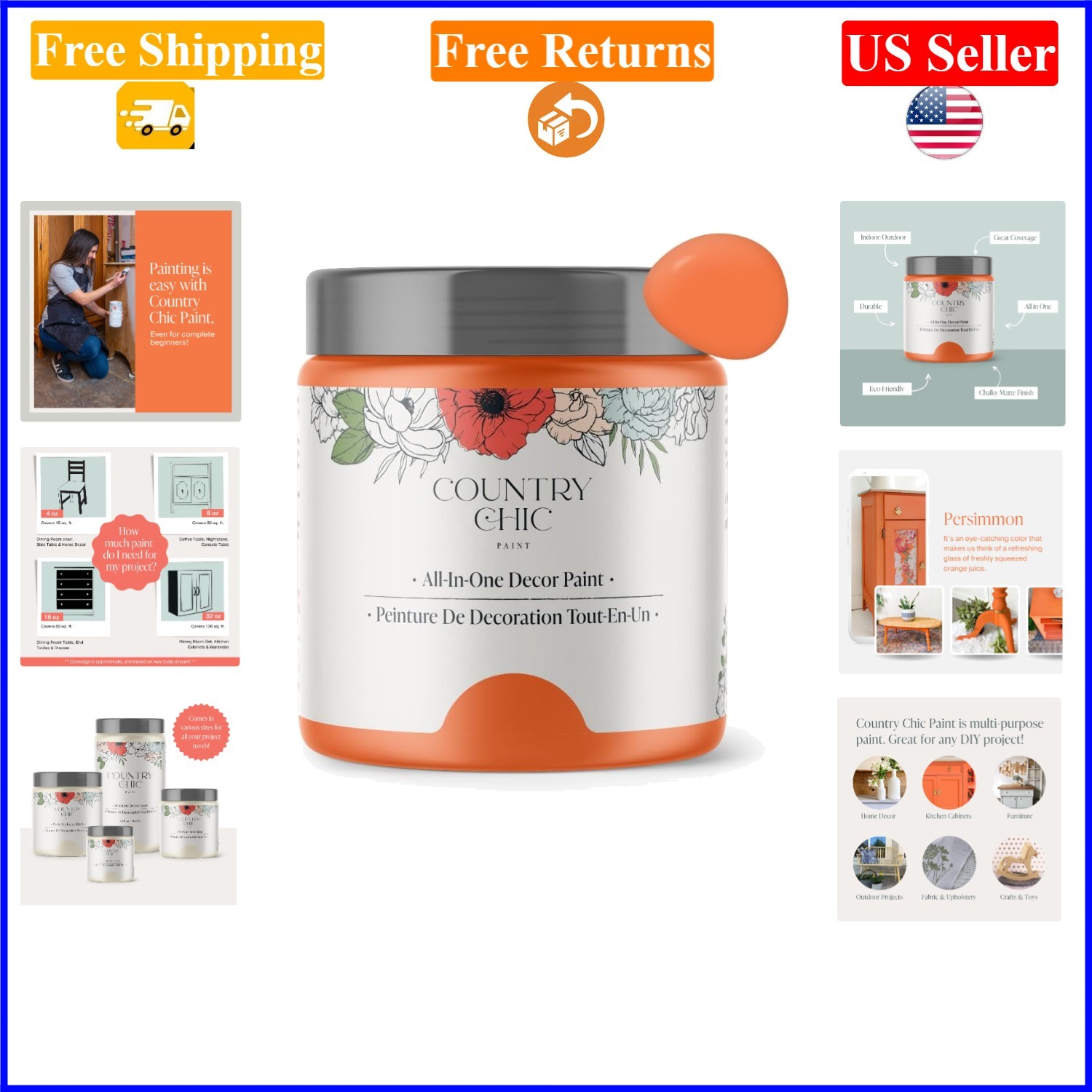 Country Chic Persimmon Orange Chalk Paint for Furniture & Decor 8oz