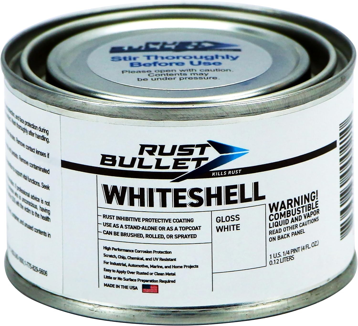 RUST BULLET WhiteShell – Gloss White – 4 Fl Oz – UV Resistant Rust Preventive Co