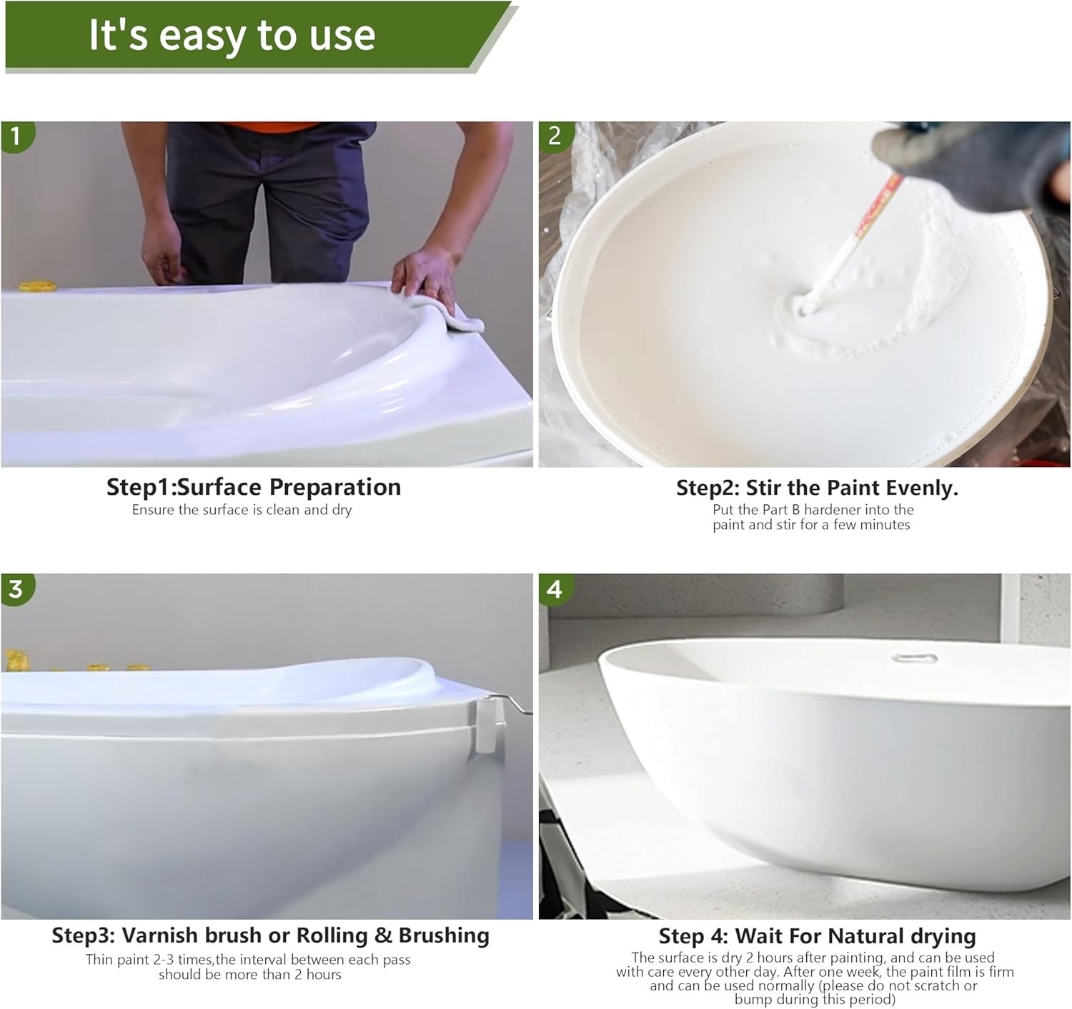 32Oz White Ceramic tub and tile Paint Refinishing Kit Bathtub Bathroom wall Pain